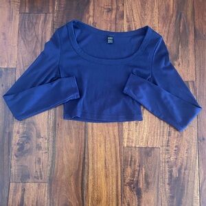 SHEIN Blue 3/4 Sleeve Crop Top with Bateau Neckline